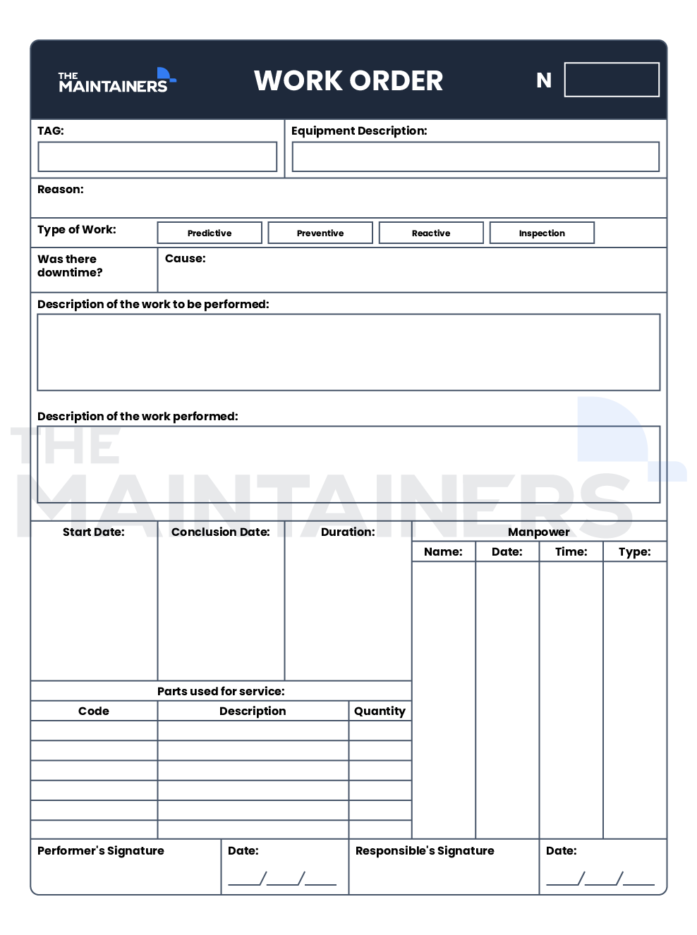 MaintenanceWork Order template